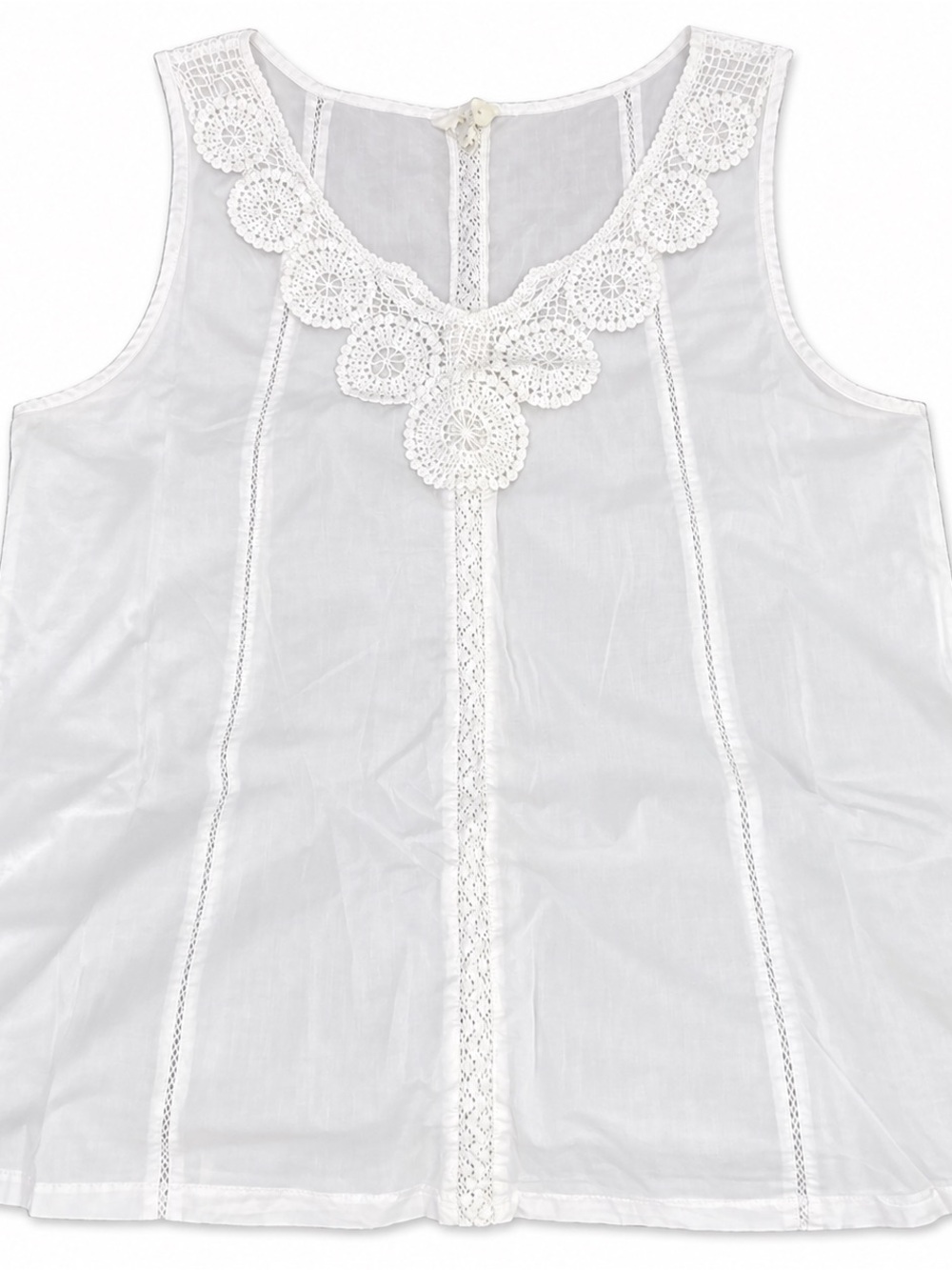 Adiva White Cotton Crochet Medallion Sleeveless Top XL - Picture 3 of 4